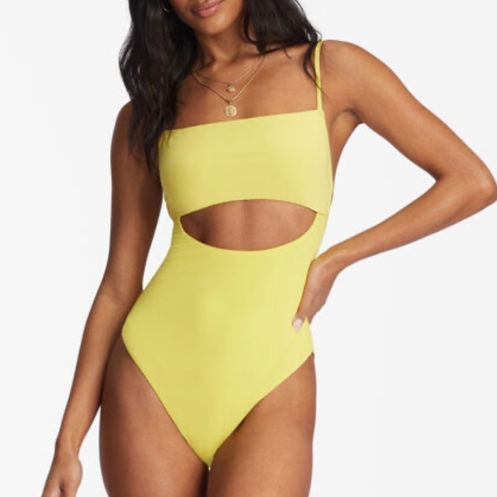 NWT Billabong Sol Searcher Cut-Out One Piece Swimsuit in Yellow - Picture 2 of 10